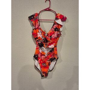 B2Prity Women's Floral Cutout One Piece Skirted Swimsuit Size M Multicolor NWOT